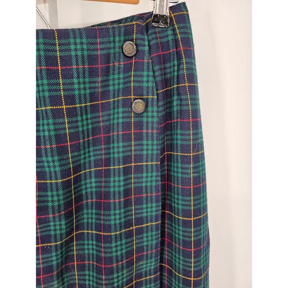 1990s Leslie Fay Sport Women's Multicolor Plaid Button Midi Skirt Size 12 - Picture 2 of 4
